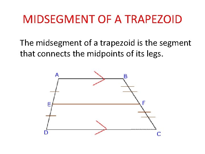 MIDSEGMENT OF A TRAPEZOID The midsegment of a trapezoid is the segment that connects