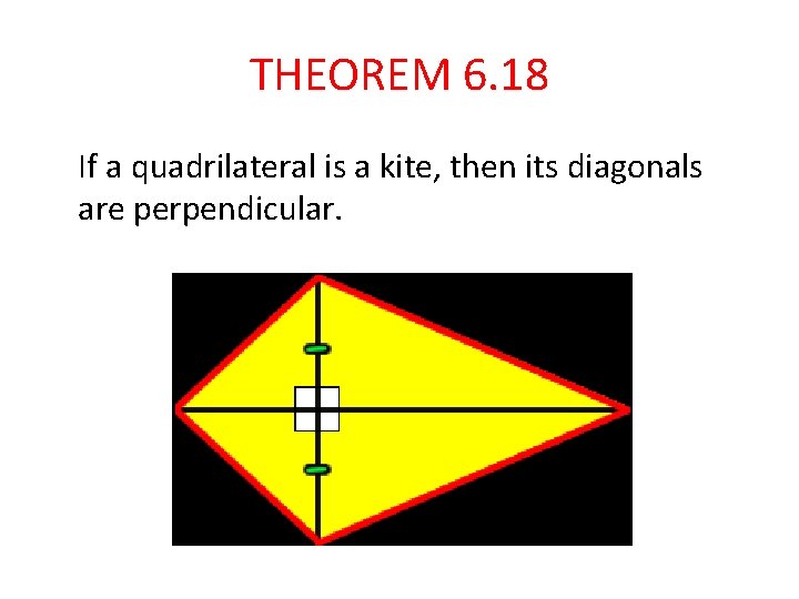 THEOREM 6. 18 If a quadrilateral is a kite, then its diagonals are perpendicular.