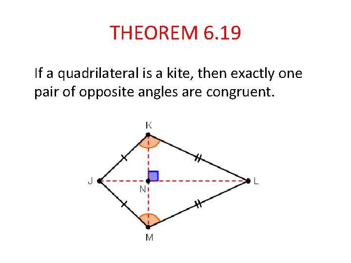 THEOREM 6. 19 If a quadrilateral is a kite, then exactly one pair of