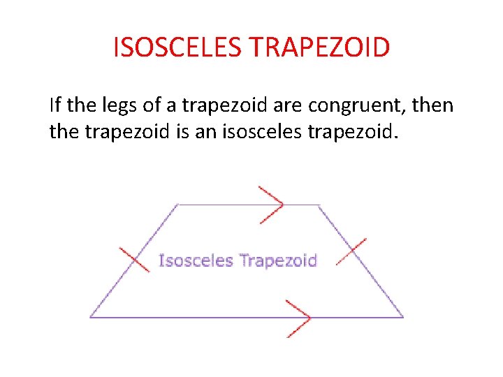 ISOSCELES TRAPEZOID If the legs of a trapezoid are congruent, then the trapezoid is