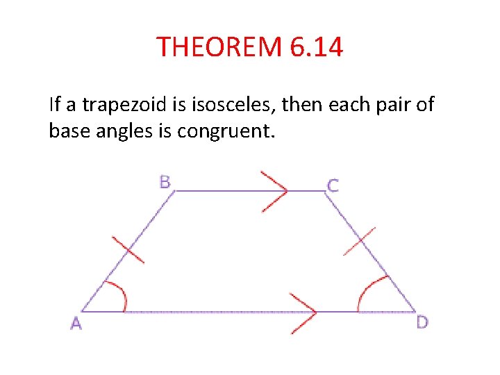 THEOREM 6. 14 If a trapezoid is isosceles, then each pair of base angles