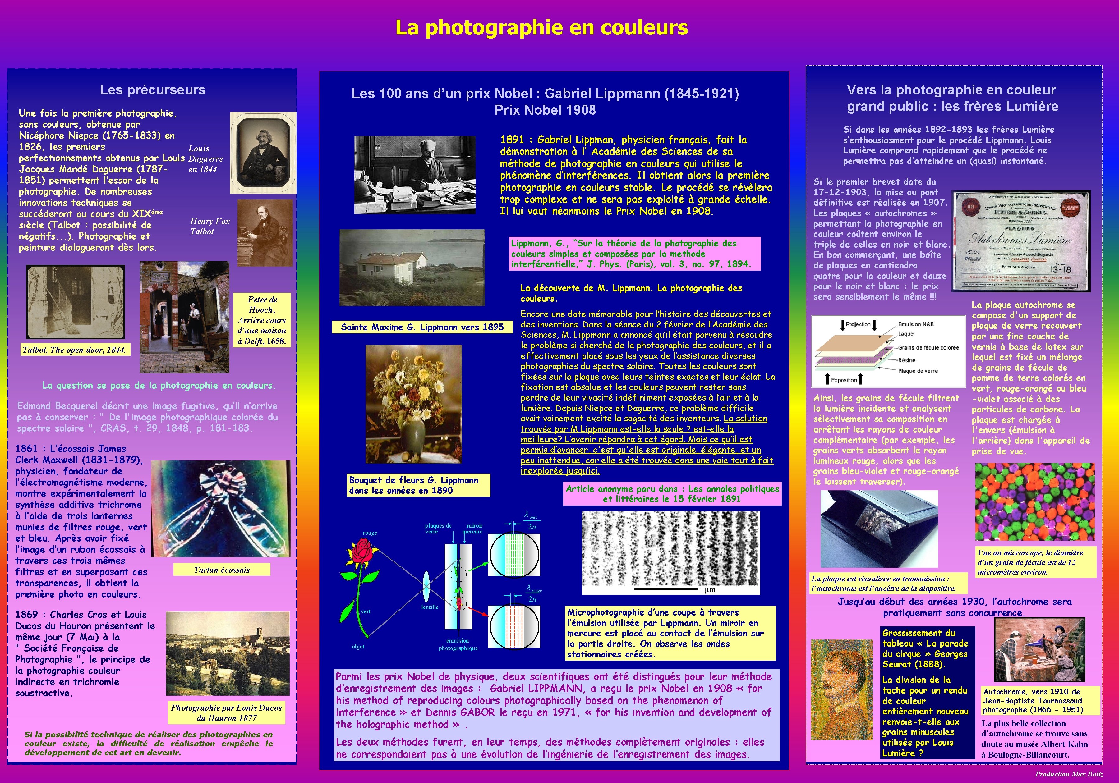 La photographie en couleurs Les précurseurs Une fois la première photographie, sans couleurs, obtenue