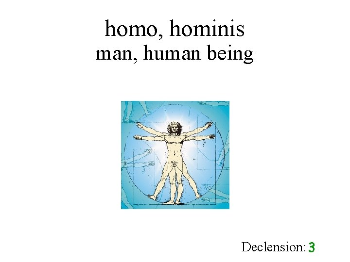 homo, hominis man, human being Declension: 3 