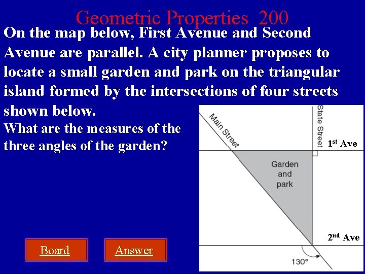 Geometric Properties 200 On the map below, First Avenue and Second Avenue are parallel.
