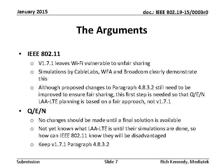 January 2015 doc. : IEEE 802. 19 -15/0003 r 0 The Arguments • IEEE