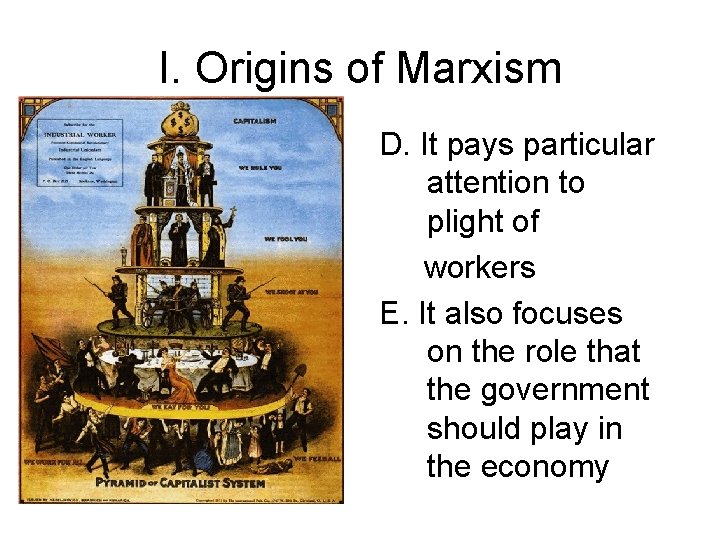 I. Origins of Marxism D. It pays particular attention to plight of workers E.