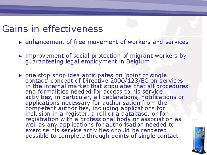 Gains in effectiveness enhancement of free movement of workers and services improvement of social