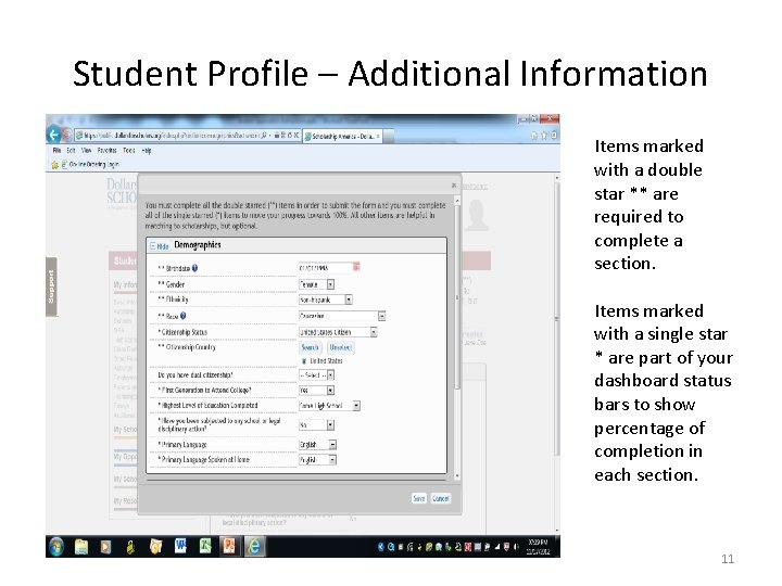 Student Profile – Additional Information Items marked with a double star ** are required