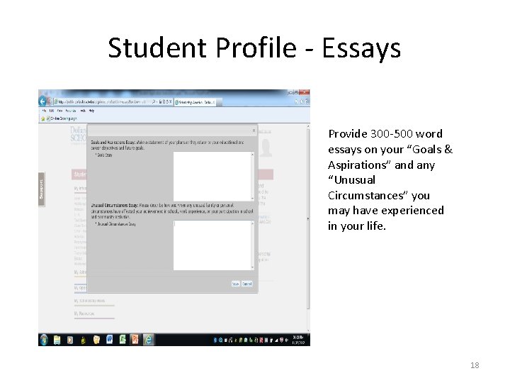 Student Profile - Essays Provide 300 -500 word essays on your “Goals & Aspirations”