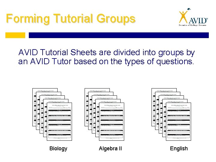 Forming Tutorial Groups AVID Tutorial Sheets are divided into groups by an AVID Tutor