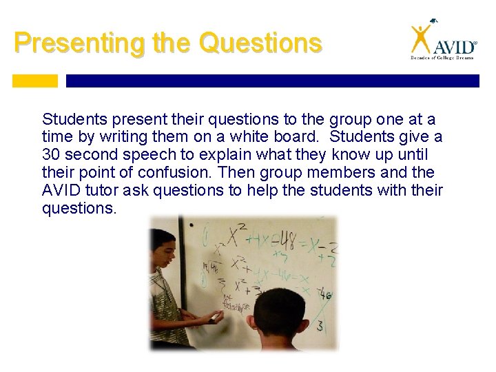 Presenting the Questions Students present their questions to the group one at a time