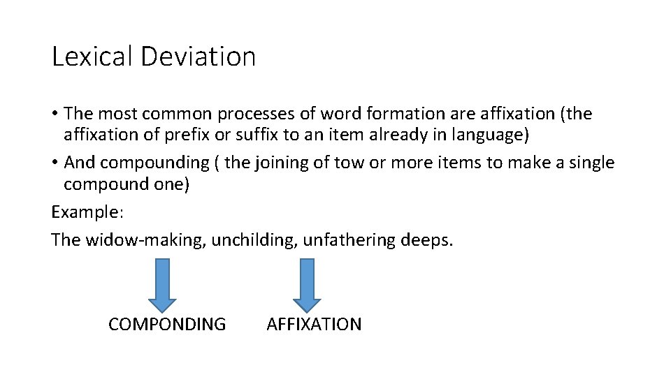 Lexical Deviation • The most common processes of word formation are affixation (the affixation