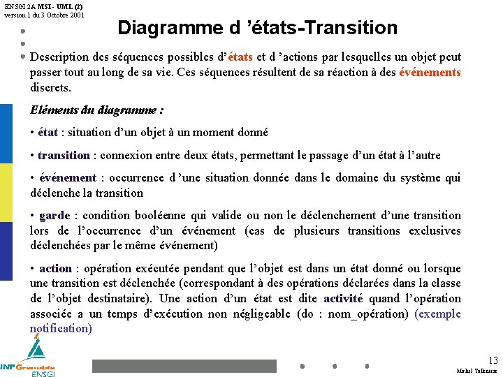 ENSGI 2 A MSI - UML (2) version 1 du 3 Octobre 2001 Diagramme