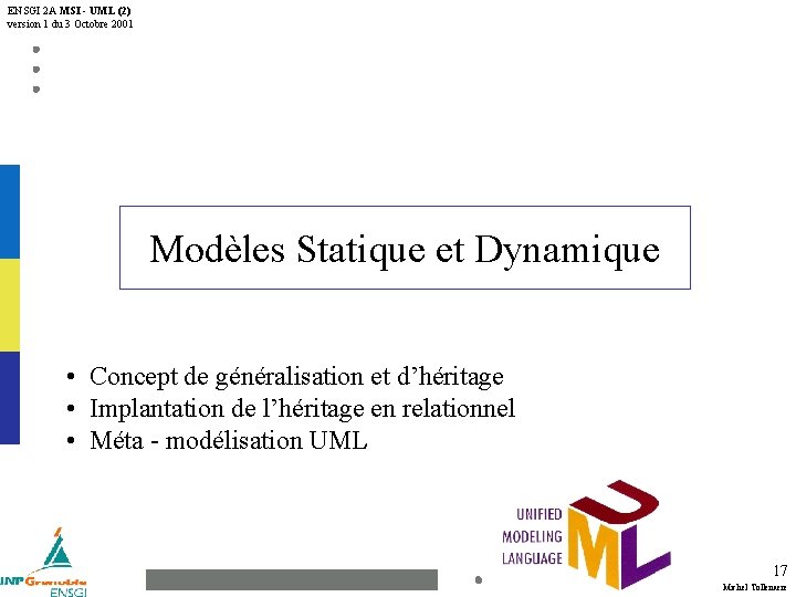 ENSGI 2 A MSI - UML (2) version 1 du 3 Octobre 2001 Modèles