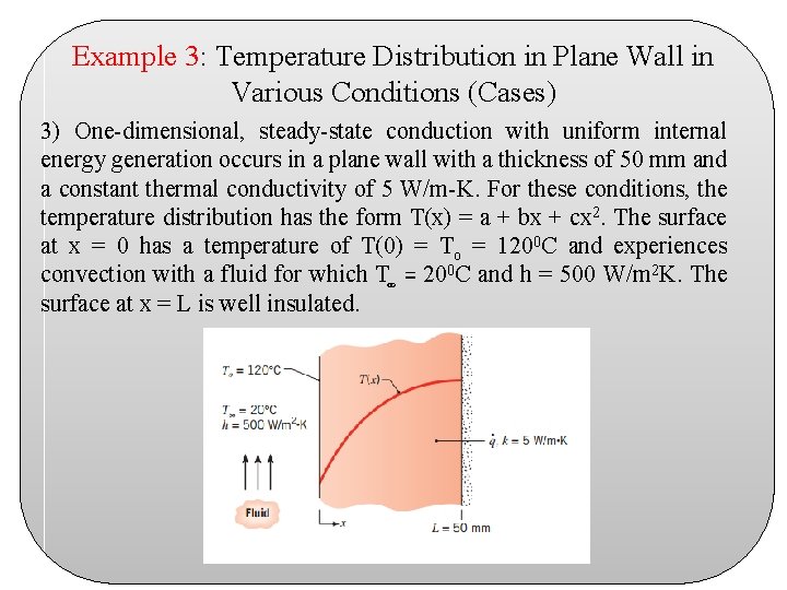 Example 3: Temperature Distribution in Plane Wall in Various Conditions (Cases) 3) One-dimensional, steady-state