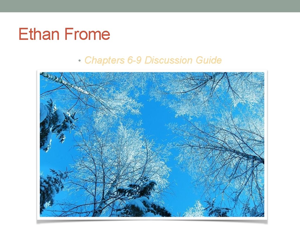 Ethan Frome • Chapters 6 -9 Discussion Guide 