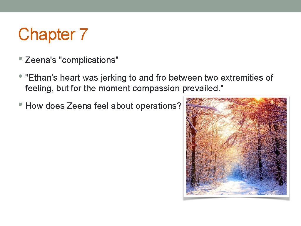 Chapter 7 • Zeena's "complications" • "Ethan's heart was jerking to and fro between