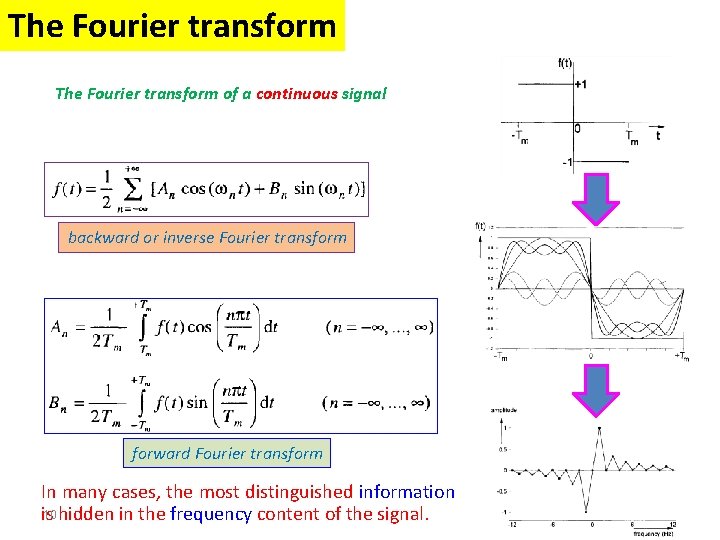 The Fourier transform of a continuous signal backward or inverse Fourier transform forward Fourier The Fourier transform of a continuous signal backward or inverse Fourier transform forward Fourier