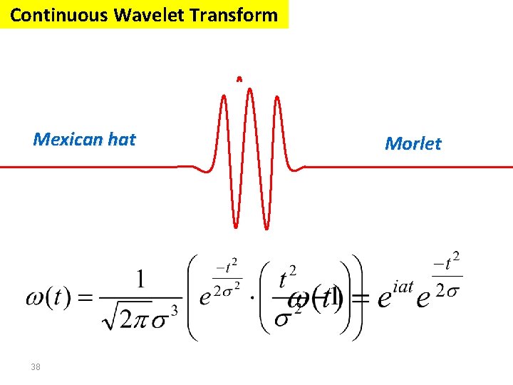 Continuous Wavelet Transform Mexican hat 38 Morlet Continuous Wavelet Transform Mexican hat 38 Morlet