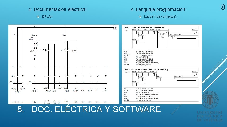  Documentación eléctrica: EPLAN Lenguaje programación: Ladder (de contactos) 8. DOC. ELÉCTRICA Y SOFTWARE