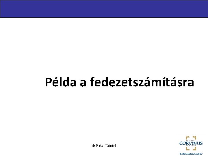 Példa a fedezetszámításra dr. Béza Dániel 