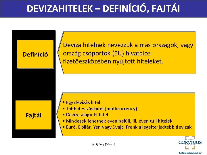 DEVIZAHITELEK – DEFINÍCIÓ, FAJTÁI Definíció Fajtái Deviza hitelnek nevezzük a más országok, vagy ország