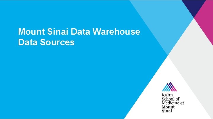 Mount Sinai Data Warehouse Data Sources Mount Sinai Data Warehouse Data Sources