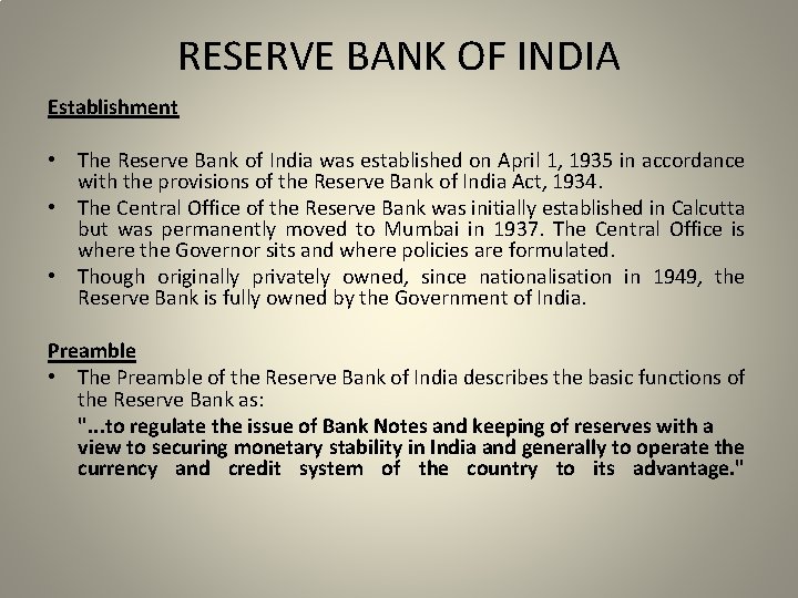 Rbi First Extablished RESERVE BANK OF INDIA Establishment The Reserve Bank