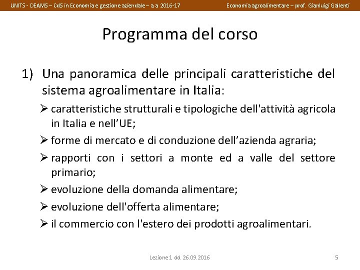 UNITS - DEAMS – Cd. S in Economia e gestione aziendale – a. a.