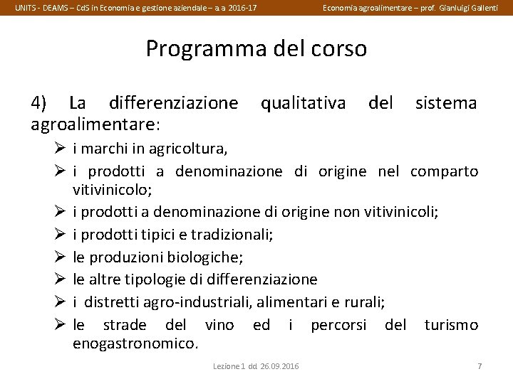 UNITS - DEAMS – Cd. S in Economia e gestione aziendale – a. a.