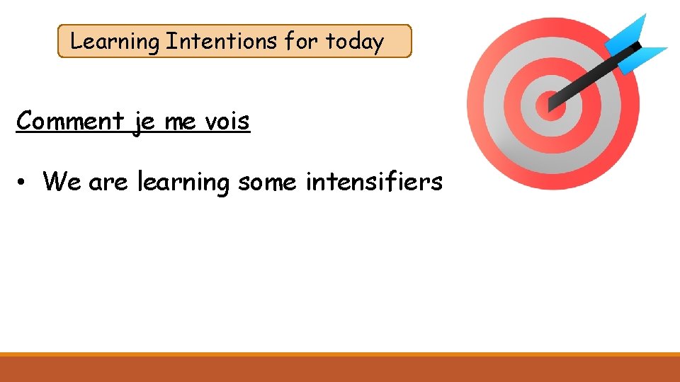 Learning Intentions for today Comment je me vois • We are learning some intensifiers