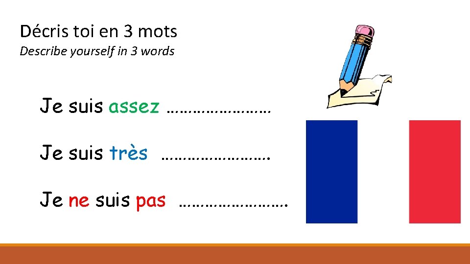 Décris toi en 3 mots Describe yourself in 3 words Je suis assez …………