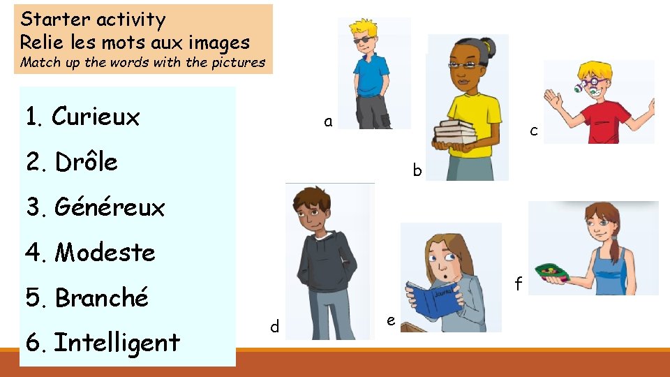 Starter activity Relie les mots aux images Match up the words with the pictures