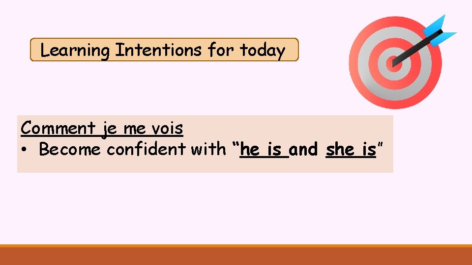 Learning Intentions for today Comment je me vois • Become confident with “he is