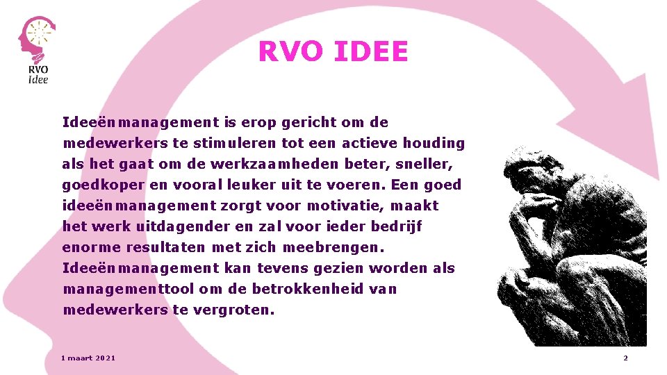 RVO IDEE Ideeënmanagement is erop gericht om de medewerkers te stimuleren tot een actieve