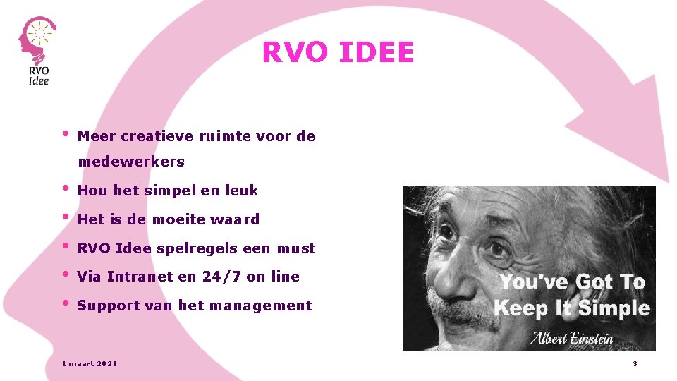 RVO IDEE • Meer creatieve ruimte voor de medewerkers • • • Hou het