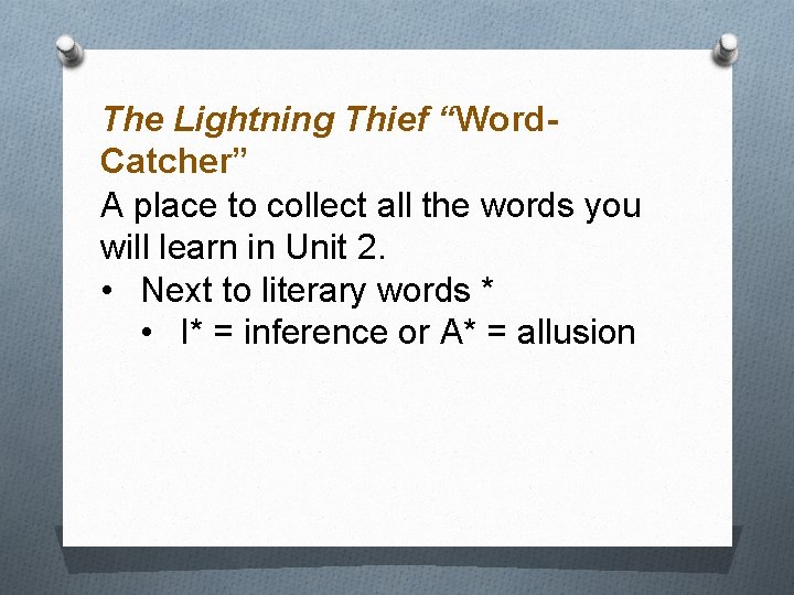 The Lightning Thief “Word. Catcher” A place to collect all the words you will