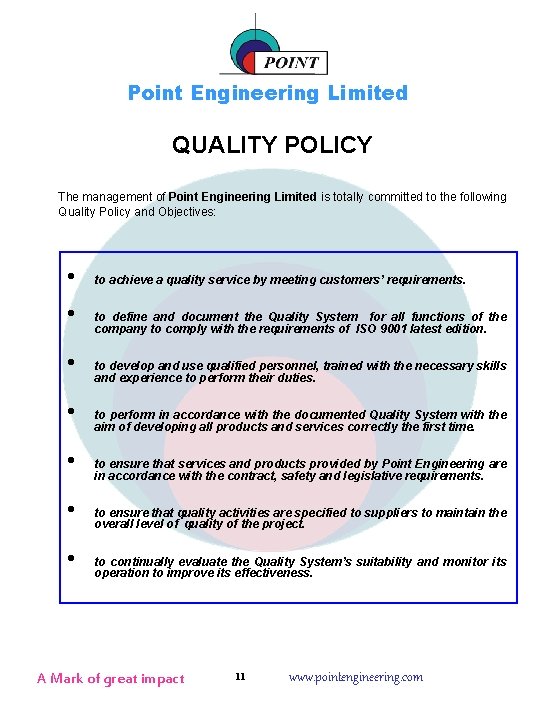 Point Engineering Limited Point Engineering Limited Corporate Profile A Mark of