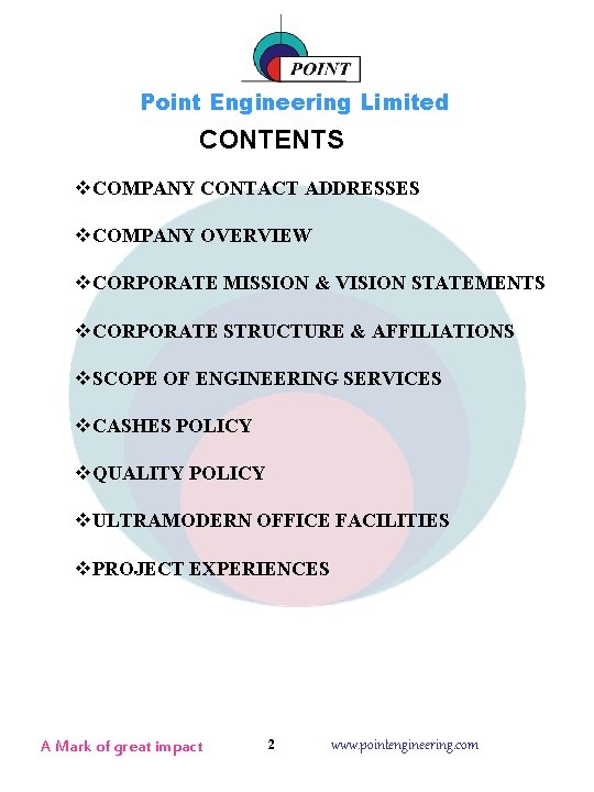 Point Engineering Limited Corporate Profile A Mark of