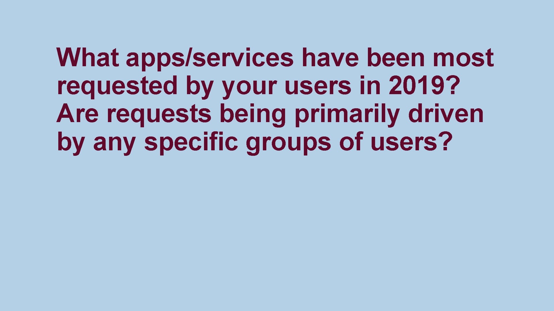 What apps/services have been most requested by your users in 2019? Are requests being