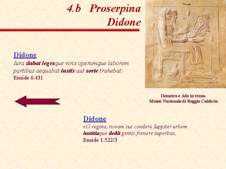 4. b Proserpina Didone Iura dabat legesque viris operumque laborem partibus aequabat iustis aut