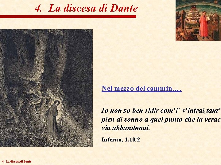 4. La discesa di Dante Nel mezzo del cammin…. Io non so ben ridir
