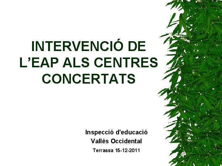 INTERVENCIÓ DE L’EAP ALS CENTRES CONCERTATS Inspecció d’educació Vallès Occidental Terrassa 15 -12 -2011
