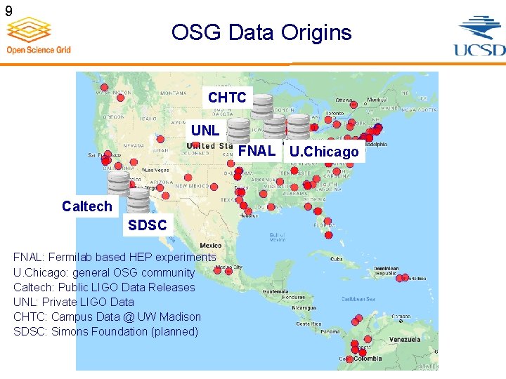 9 OSG Data Origins CHTC UNL FNAL U. Chicago Caltech SDSC FNAL: Fermilab based