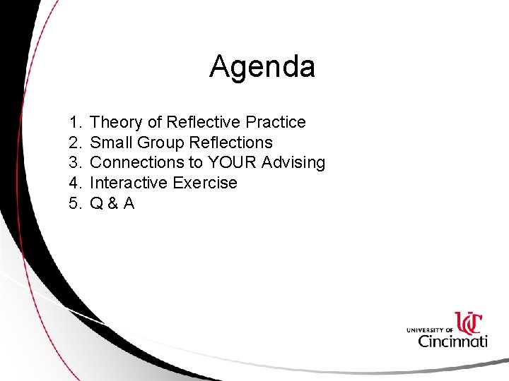 Agenda 1. 2. 3. 4. 5. Theory of Reflective Practice Small Group Reflections Connections