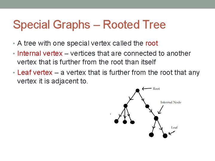 Special Graphs – Rooted Tree • A tree with one special vertex called the