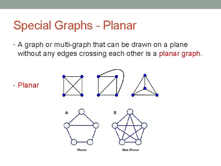Special Graphs - Planar • A graph or multi-graph that can be drawn on