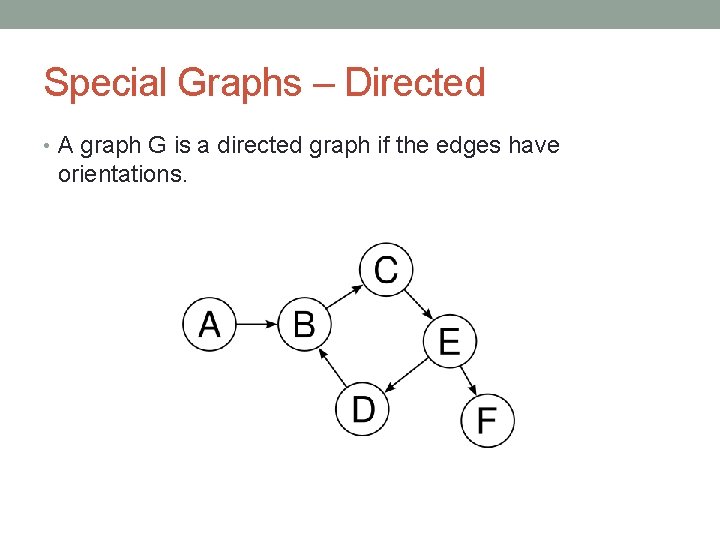 Special Graphs – Directed • A graph G is a directed graph if the