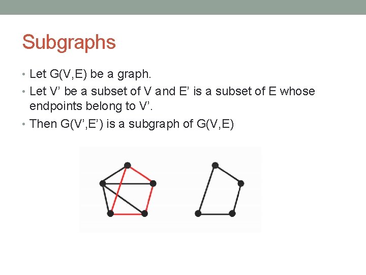 Subgraphs • Let G(V, E) be a graph. • Let V’ be a subset