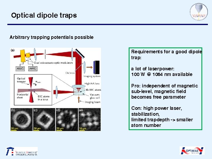 Optical dipole traps Arbitrary trapping potentials possible Requirements for a good dipole trap: a